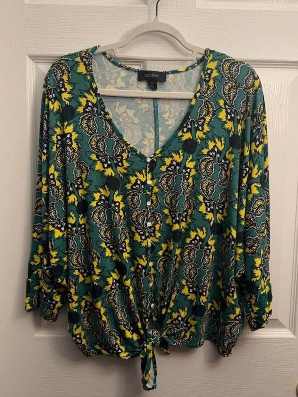 Karen Kane Floral Tie-Front Button Down Blouse